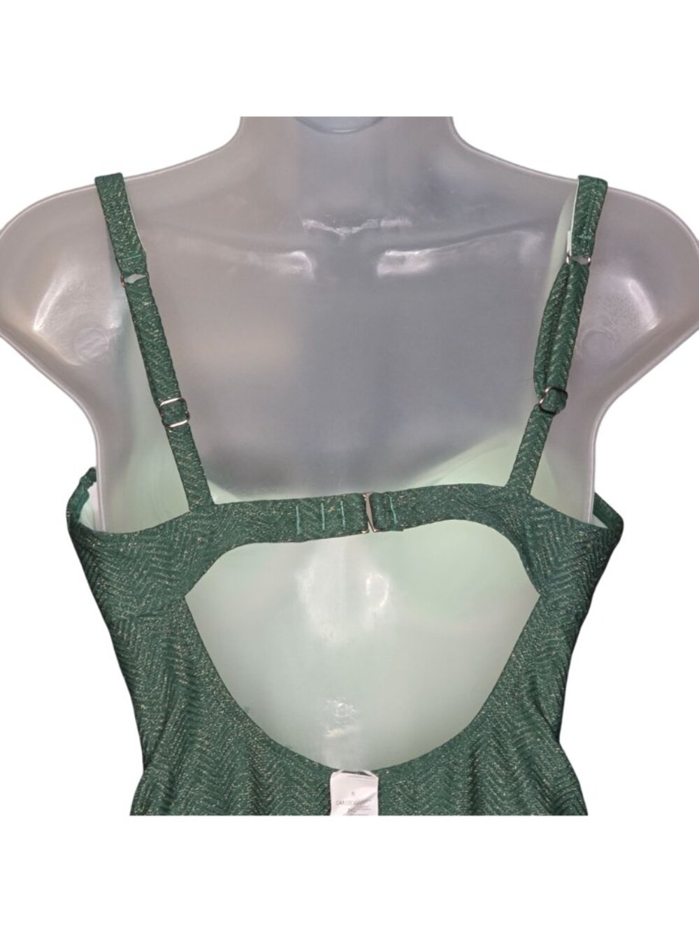 Green Metallic Herringbone One Piece M Underwire Adjustable Straps Lined - Picture 8 of 9